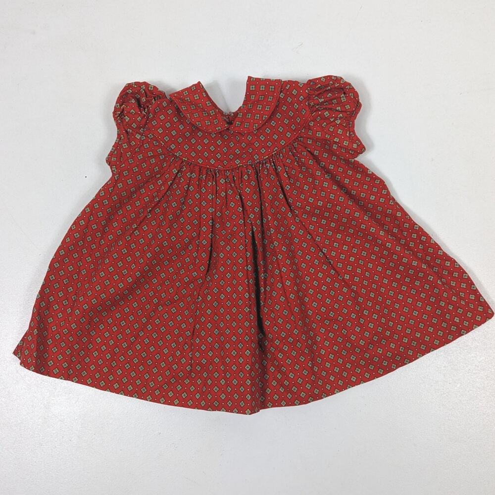 Vintage CI Castro Co Dress Baby Girls Size 12m Red Medallion Cottagecore Holiday